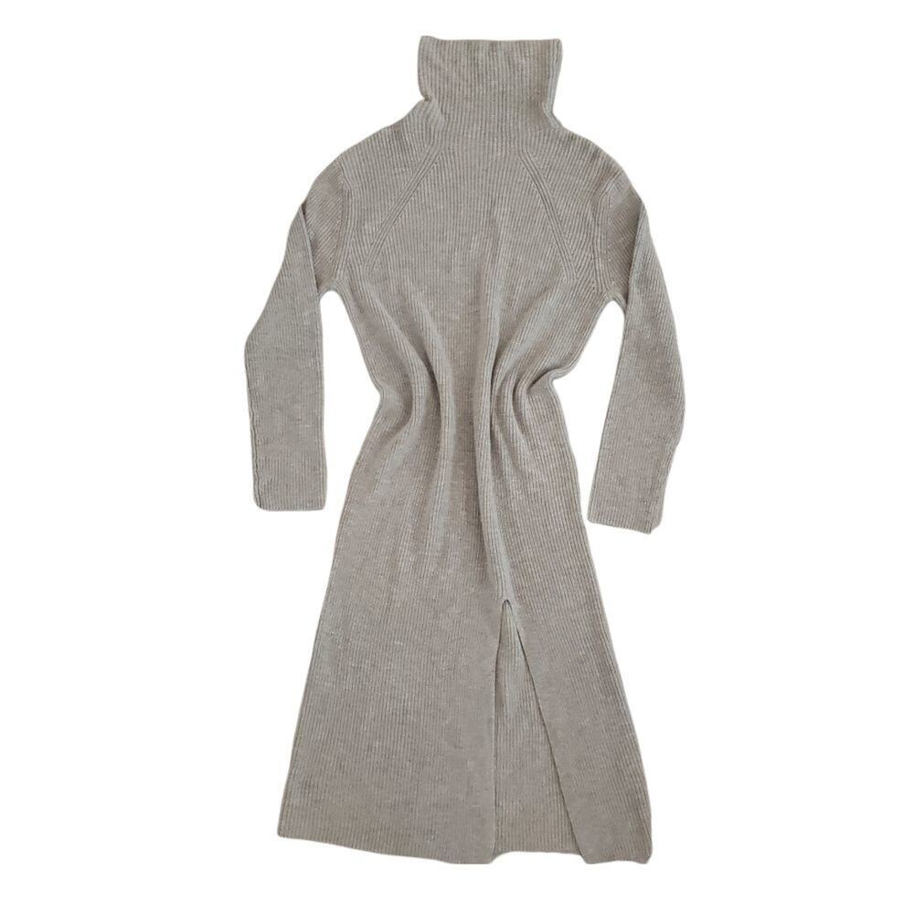 NWT Abound Cable Knit Sweater Dress w Slit Turtleneck Grey Size S Lagenlook - Picture 3 of 5